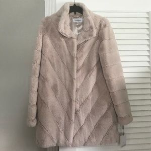 Chevron Faux Fur Coat 